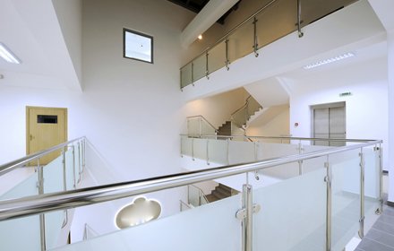 Balustrade-2 Open plan area with glass and metal balustrades